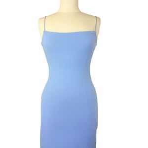 Illusory Blue Formal Bodycon Maxi Dress Sleek Minimalist Spaghetti Strap Sm